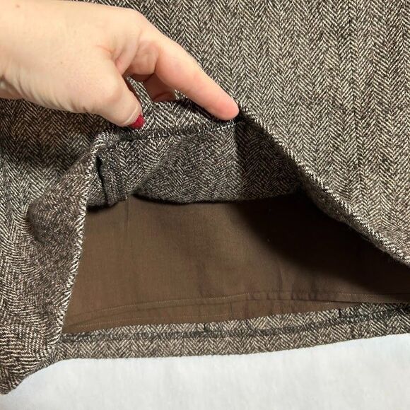 ANA Womens Herringbone Tweed Wool Blend Skirt 12 Brown Mini A-Line Preppy Twee - Picture 6 of 8